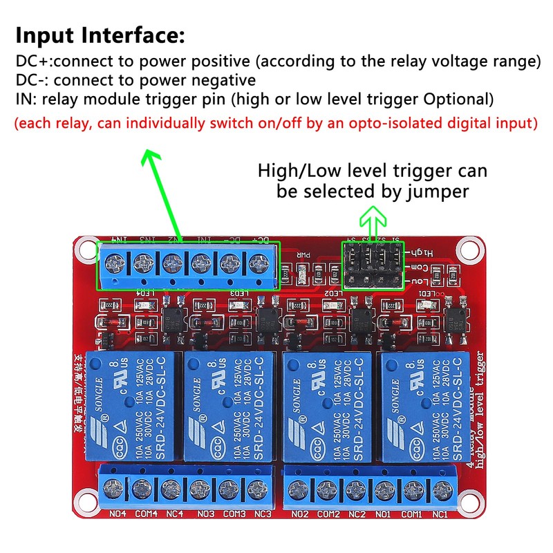 DWEII 4pack 4 Channel 24V Relay Module with Optocoupler High
