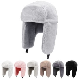 Peicees Winter Hats for Men Womens Fur Hats Russian Ushanka Trapper Hat with Ear Flaps Warmer for Adult Boys Girls Light Grey