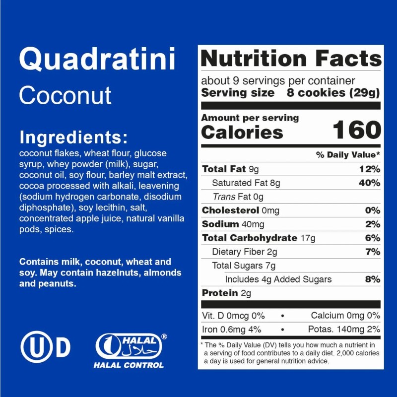 Loacker Quadratini, Coconut, 8.8000-Ounce Grocery