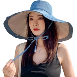 HUAMULAN 7" Wide Brim Women Summer Sun Floppy Hat Beach Bucket Hats Reversible Foldable Fishing Travel UV Protection Lady Hat