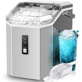 Nugget Ice Maker Countertop with Self-Cleaning, Crushed Ice Maker Machine with Handle, 35lbs/24H, One-Click Operation for Home/Office(Grey)