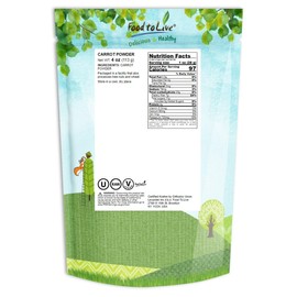 Food to Live Carrot Powder, 4 Ounces – Ground Raw Dried Roots, Vegan, Bulk, Great for Baking, Juices, Smoothies, Shakes, and Instant Breakfast Drinks. Good Source of Dietary Fiber, and Vitamin A