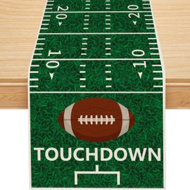 Football Table Runner, Green Grass Touch Down American Football Field Table Runner Rugby Boy Birthday Party Kitchen Dining Table Decoration 13x90 Inch