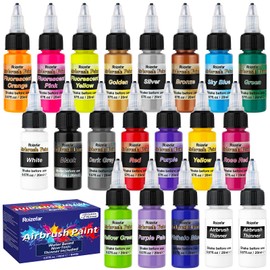 Roizefar Airbrush Paint, Air Brush Paint Kit 18 Acrylic Paints + 2 Airbrush Thinner, Airbrush Set for DIY Projects, Beginners, Water-Based Paint, Opaque & Neon Colours 20ml/Bottle