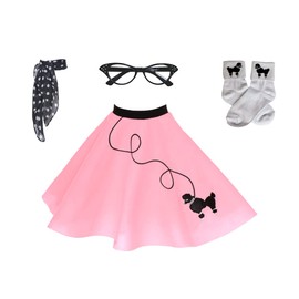 Hip Hop 50's Shop Child 4 Piece Poodle Skirt Costume Set (Light Pink Polka Dot, Large Child)