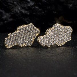Street Knitted Men’s 14k Gold Plated Sterling Silver Honey Comb Set Iced Nugget Stud Earrings