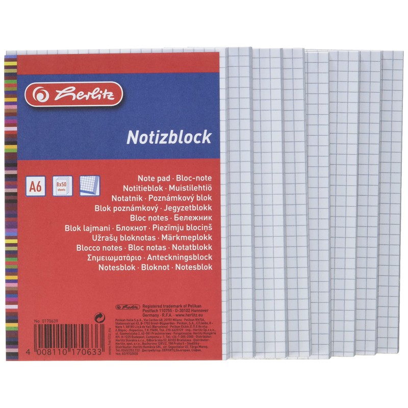 Herlitz 170639 spiral notebook A6, 50 sheets, pack of 8