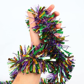 CCINEE 32.8FT Mardi Gras Tinsel Garland, Metallic Festooning Garland Twist Glitter Shiny Garland Hanging Fringe Garland for Mardi Gras Party Decorations Gold/Green/Purple