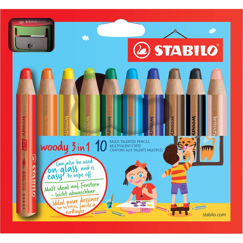 Stabilo Woody 3-in-1 Colouring Pencil, Watercolour and Wax Crayon 10