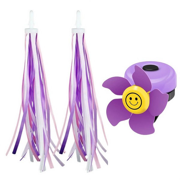 SUKOUSRAM Kids Bicycle Handlebar Streamers with Flower Ring Bell Set,