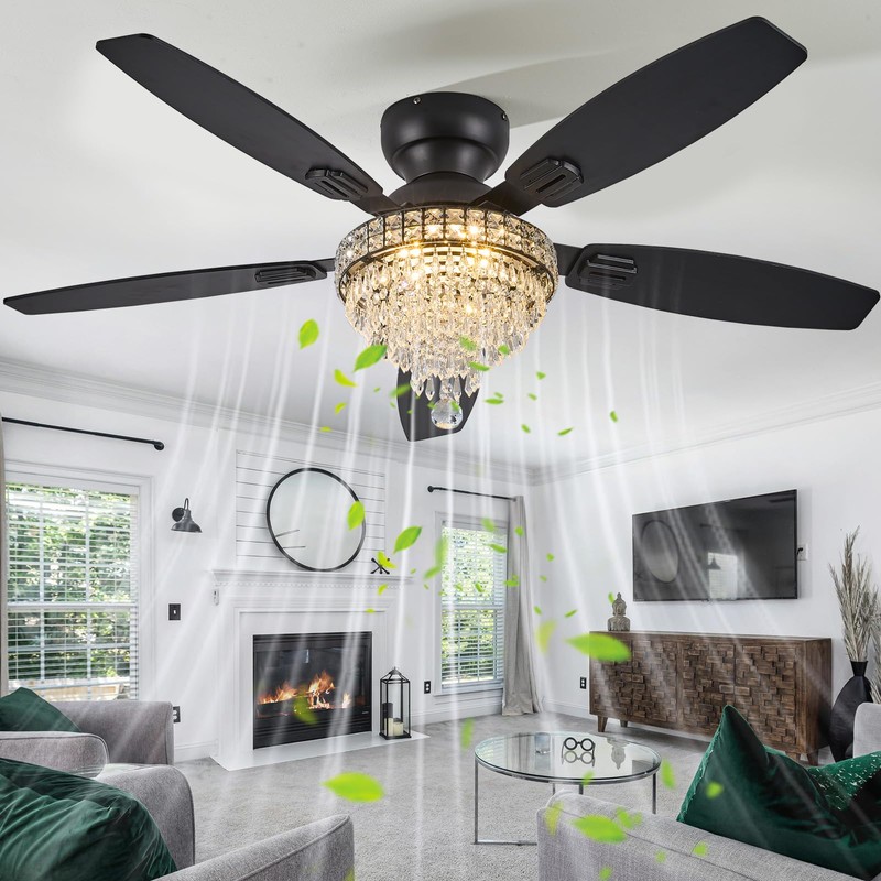 Crystal Ceiling Fan Fandelier with Lights-Ceiling Fans,50" Low Profile and