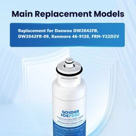 GOLDEN ICEPURE RWF1300A Water Filter Replacement for Daewoo DW2042FR-09, DW2042FB, Kenmore 469130, Aqua Crystal DW2042F-09, FRN-Y22D2V, FRN-Y22D2W,3PACK