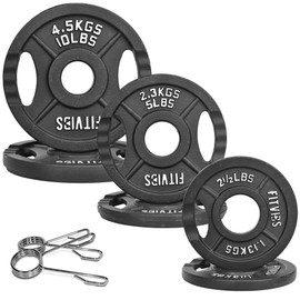 2.5+5+10 LB Cast Iron Weight Plates Set, 3 Pairs (6 Plates) & 2 Spring Clips, 2-Inch Hole Black with Silver Lettering for Dumbbell Barbell Strength Training