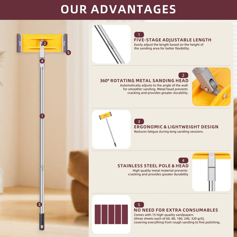 Pole Sander For Drywall Adjustable Extension - Manual Hand Sanding