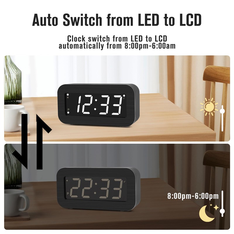 Timegyro Digital Alarm Clock Battery Operated - LCD/LED Display Switchable,
