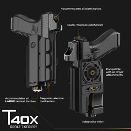 Orpaz T40 G45 Holster with Light, Left-Handed Level II/Level III OWB Light Bearing Holster Compatible with Glock 45, Fits Most Lights, Lasers (T40 Large, Belt-Loop)