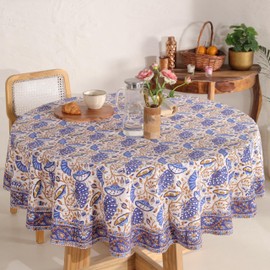 DecorAvenue Hand Block Printed Table Cover - Exquisite Design, Premium Cotton Fabric, Perfect for Dining and Decor, Dining Table Linen(Orchid Purple,6 Seater 72 Inches Round)