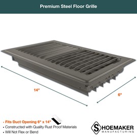 Shoemaker Manufacturing, Bronze, 6x14, Premium Floor Register, All Steel Heavy Duty Vent Cover