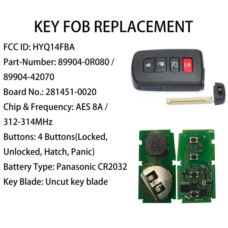 Keyless Entry Remote Control Smart Key Fob for Toyota RAV4