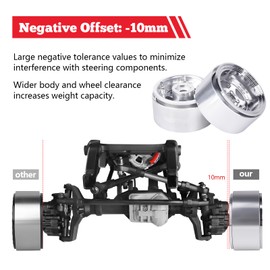 HobbyPark Negative Offset -10mm 1.9 Beadlock Wheels Deep Dish Aluminum Chrome for Scale 1/10 RC Crawler Axial SCX10 TRX4 VS4-10 Redcat Gen8 RC4WD D90 Rock Crawler Truck, 4pcs
