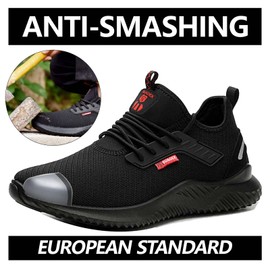 SUADEX Steel Toe Shoes for Men Women Lightweight Work Shoes Indestructible Breathable Safety Shoes for Construction Pure Black