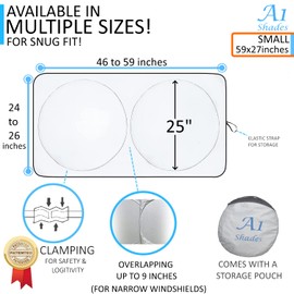 Car Sun Shade with Storage Pouch by A1 Sunshades Shield Protector Blocker Retractable Cover Sunscreen Auto Interior Accessories Visor Small