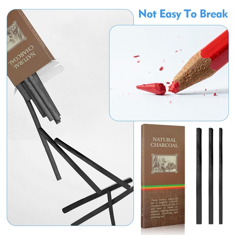 30 PCS Charcoal Sticks, Black Willow Charcoal 3-5mm, 5-7mm, 7-9mm