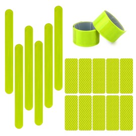 6 Fluorescent Bands (30 cm), 10 Reflective Stickers, Sun Protection Waterproof Reflective Bands, Reflective Wrist Straps for Jogging, Cycling, Hiking and Camping (Yellow Green)