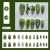 24 Pcs Medium Almond Press on Nails RIICFDD Green Fake