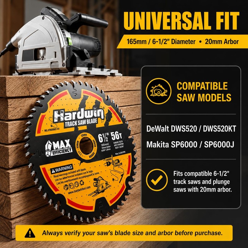 Hardwin 6-1/2" Track Saw Blade 56T 20mm Arbor Thin Kerf