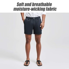 maamgic Men's Classic-fit 5.5" Cotton Casual Shorts Elastic Waistband with Multi-Pocket Daily Wear Walking Summer Outfit Navy 38