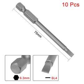 sourcing map 10 Pcs 4mm Slotted Tip Magnetic Flat Head Screwdriver Bits, 1/4 Inch Hex Shank 3-inch Length S2 Power Tool