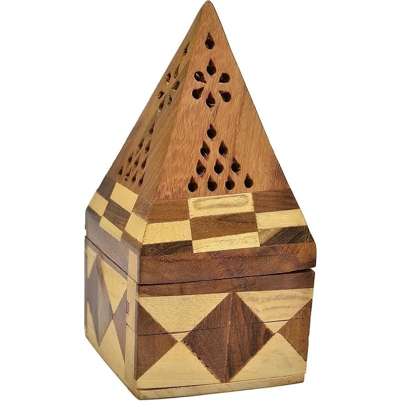 Sheesham Wood Pyramid Incense Cone Burner Box Temple Cone Burner