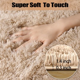 qulint Area Rugs 9x12 Living Room, Large Fluffy Rug for Bedroom, Soft Shag Shaggy Fuzzy Carpets for Boys and Girls Dorm Room Home Decor (9ft x 12ft, Light Tan)