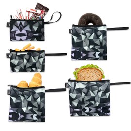 Nordic By Nature Reusable Sandwich Bag Snack Bags - Value Pack of 5 Dual Layer Lunch Baggies - Dishwasher Safe - Eco Friendly Cloth Wraps - Easy Open Zipper (Grey/Neon)