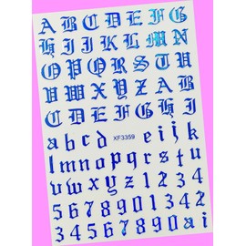 Art Latin Roman English Alphabet Letter Number 3D Nail Art Sticker 3359blue for Nails Design Nail Art Stickers Decals Supplies Manicure Tips Sticker Colorful for Nail Decorations