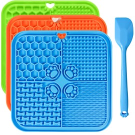 Lick Mat for Dogs, Dog Lick Mat with Suction Cups Dog Food Mat and Slow Feeder Cat Bowl for Dog Anxiety Relief Dog Enrichment Toys for Dog Bathing Station and Cat Grooming 3 Pack (Blue&Orange&Green)