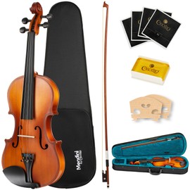 Mendini by Cecilio 14-Inch Solid Wood Violin Set for Beginners - Hand Carved Acoustic Viola Kit - Fiddle Set with Hard Case, Bow, Rosin, Bridge and Extra Strings (Satin Antique)