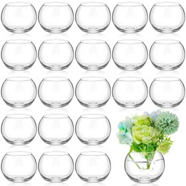 24 Pcs Fish Bowl Vase Glass Bubble Bowl Globe Glass Bowl Clear Bubble Vase Round Terrarium Goldfish Bowl Globe Flower Vase Centerpiece for Weddings Events Arrangements Office Home, 3.3x2.8x3.5 inch