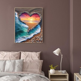 77iiAii Paint by Numbers Adults, Paint by Numbers Landscape Beach Love Canvas, DIY Hand-Painted Oil Painting Kit with 3 - Brushes and Acrylic Paint for Home Decor (40 x 50 cm)