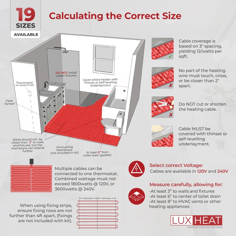 LuxHeat 15sqft Floor Heating Cable Kit - 120v Heated Floor