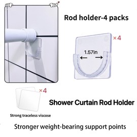 LADYMOON Adhesive Shower Curtain Rod Holder No Drilling,Set of 4,No Slippage Wall Mount Retainer of Shower Rods for Bathroom(Shower Curtain Rod Not Included) Transparent