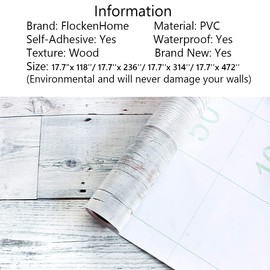 FlockenHome 17.7"x 472" Peel and Stick Wallpaper Self-Adhesive Shiplap Light Grey/White Distressed Wood Plank Removable repasted Decorative