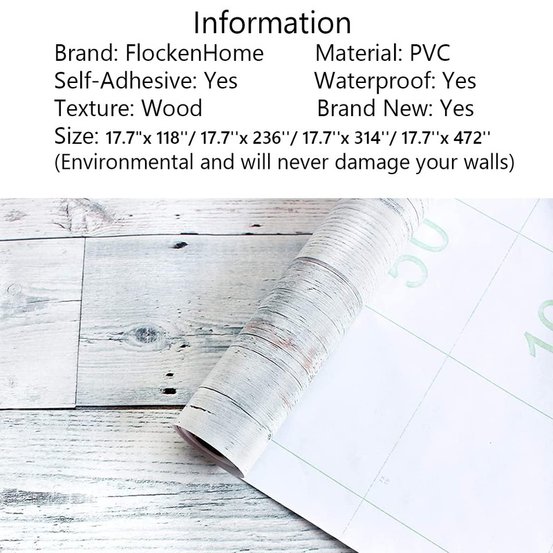 FlockenHome 17.7"x 472" Peel and Stick Wallpaper Self-Adhesive Shiplap Light