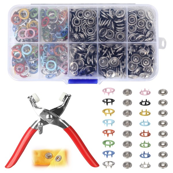 Snap Button Fastener Kit, 100 Pairs Metal Press Studs Without
