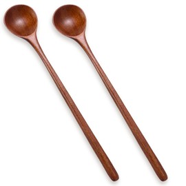Aeaocvo Pack of 2 Wooden Cooking Spoons, Honey Spoons, 27.5 cm, Long Handle, Round Wooden Cooking Spoon, Wooden Soup Spoon for Kitchen Stirring and Cooking