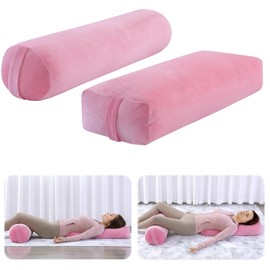 ROYALAY 2 Pcs Yoga Bolster Pillow for Restorative Yoga, Rectangular and Cylinder Meditation Pillow set with Carrying Handles, Supportive Cushion for Exercise Workout Stretching Meditation,Pink