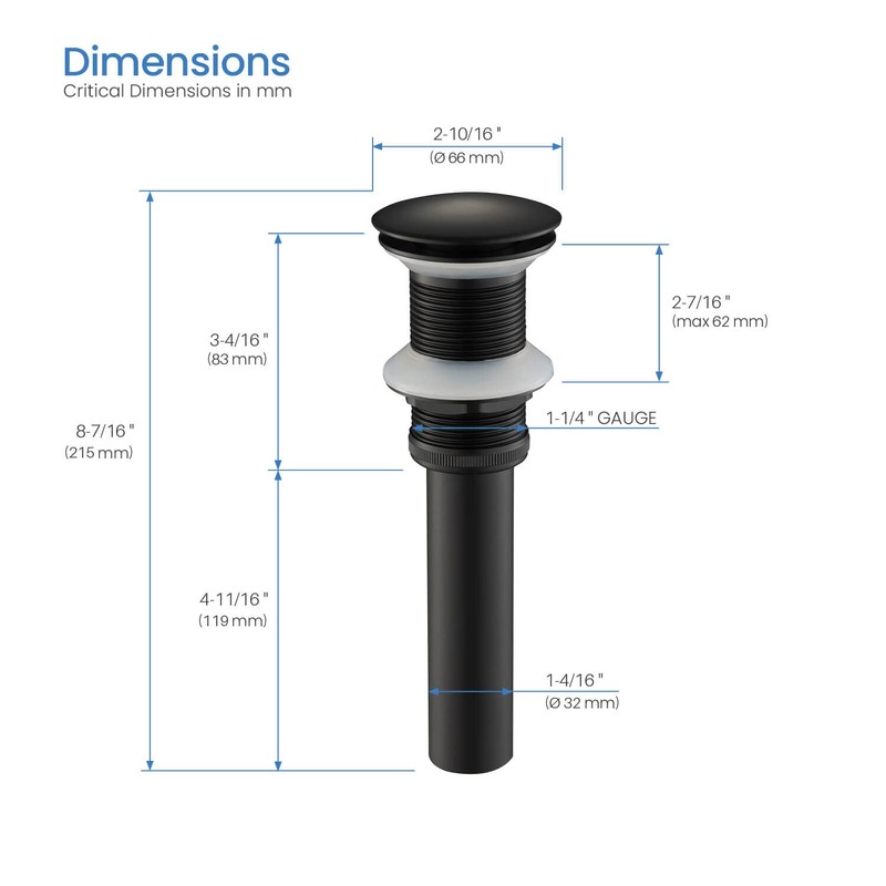 KIBI Pop-Up Drain Stopper for Bathroom Sink Without Overflow |