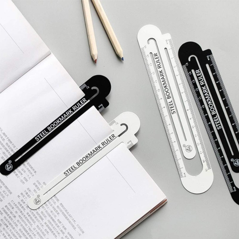 2Pcs Multifunctional Metal Bookmark and 15cm Ruler, Straight Ruler Measuring
