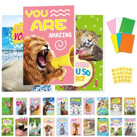 FindFunFine Funny Animal Greeting Cards 24 Sets with Envelopes Stickers Blank Bulk Cards Thinking of You Miss You Hello Note Cards Unique Designs for Kids Students Teacher Family Gifts Cards 4x6 In